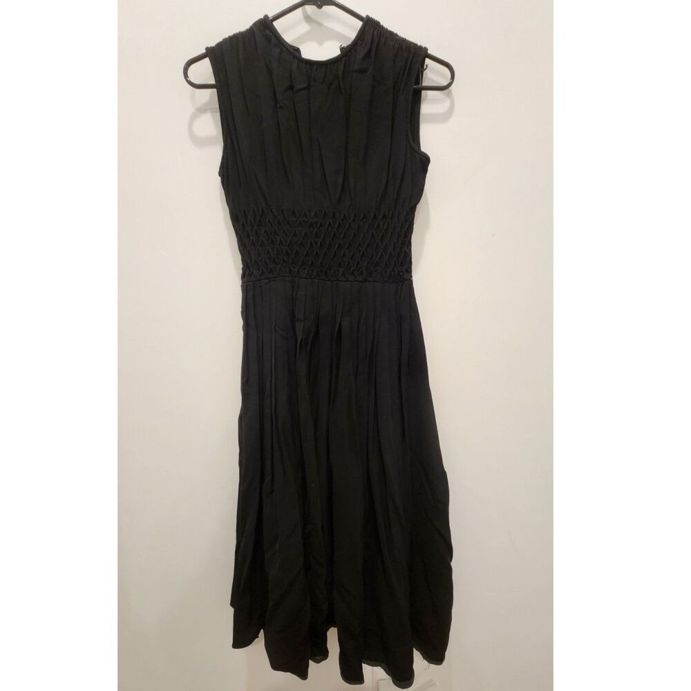 Vintage Jonathan Logan Black Smocked Drop-Waist Midi Dress - Size Small